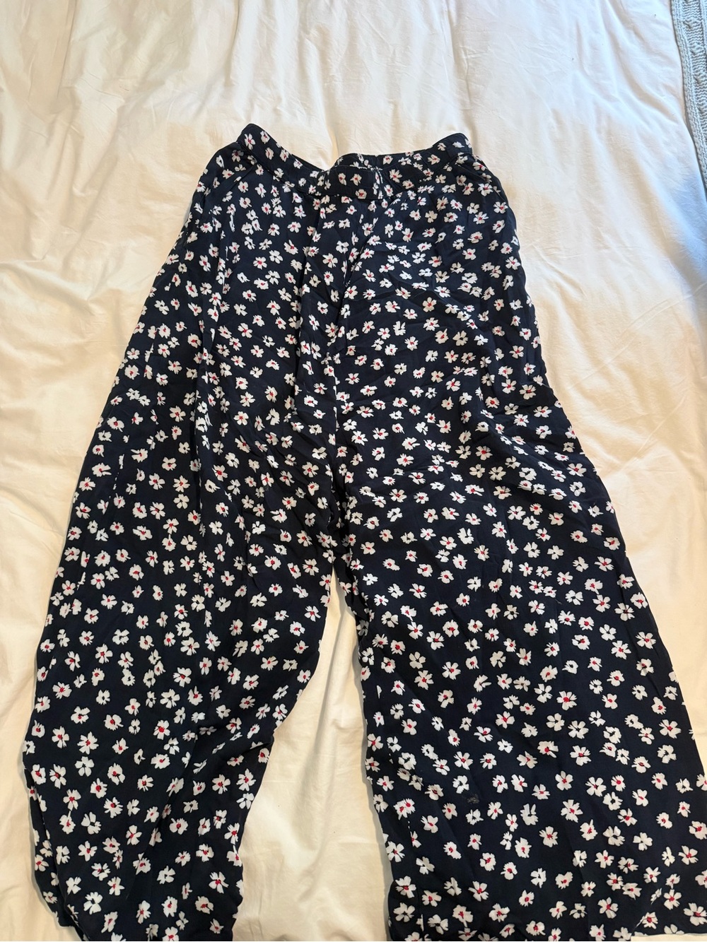 Navy Floral Pants - White & Pink Daisy Print